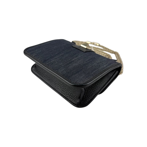 Valentino Black Denim and Leather Rockstud Glam Lock Flap Bag