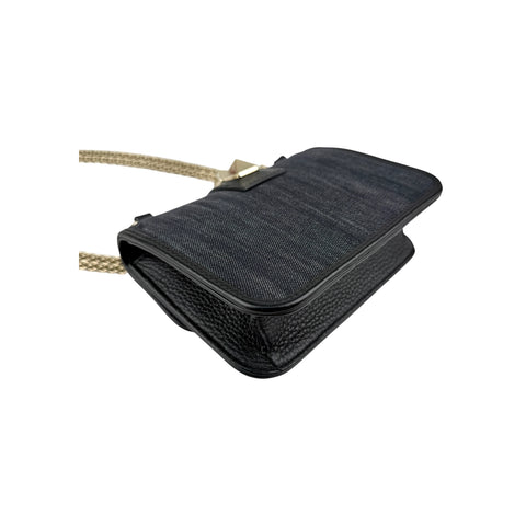 Valentino Black Denim and Leather Rockstud Glam Lock Flap Bag