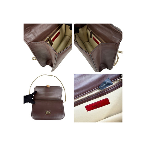 Valentino Brown Leather Medium Rockstud Glam Lock Flap Bag