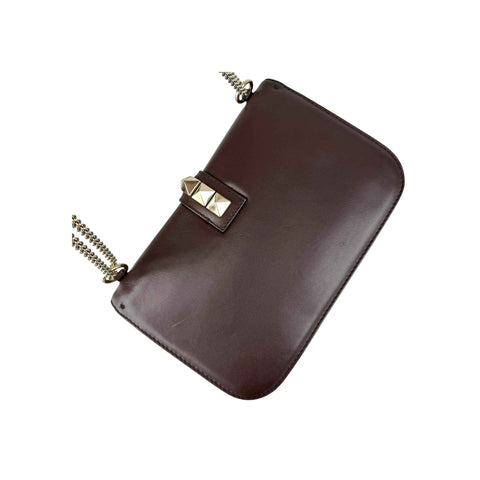 Valentino Brown Leather Medium Rockstud Glam Lock Flap Bag