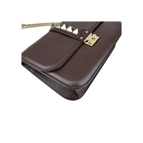 Valentino Brown Leather Medium Rockstud Glam Lock Flap Bag