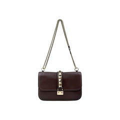 Valentino Brown Leather Medium Rockstud Glam Lock Flap Bag