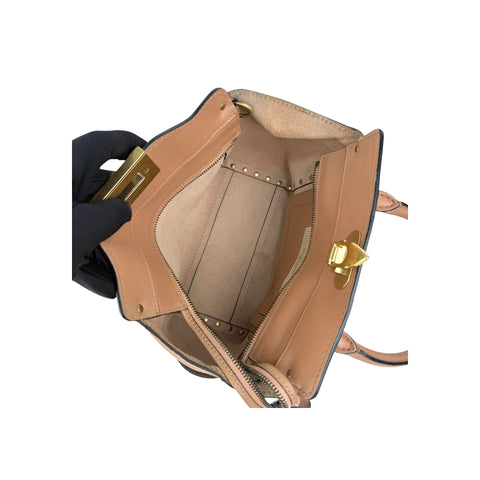 Valentino Brown Leather Rockstud Double Handle Tote Bag