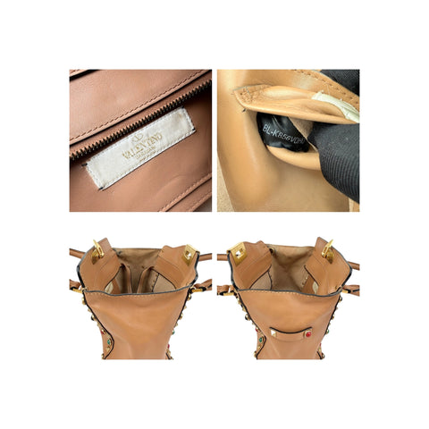 Valentino Brown Leather Rockstud Double Handle Tote Bag