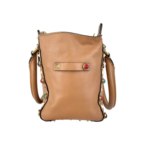 Valentino Brown Leather Rockstud Double Handle Tote Bag