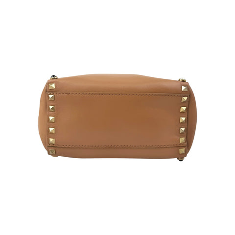 Valentino Brown Leather Rockstud Double Handle Tote Bag