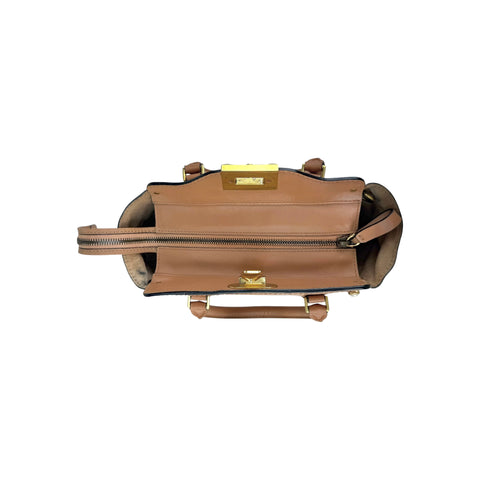 Valentino Brown Leather Rockstud Double Handle Tote Bag