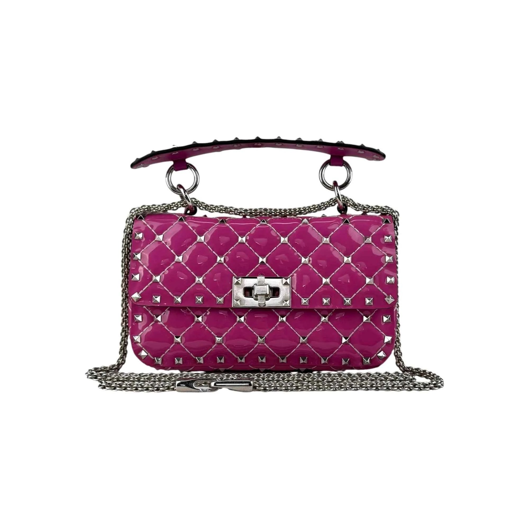 Valentino Pink Quilted Patent Leather Rockstud Spike Chain Shoulder Bag