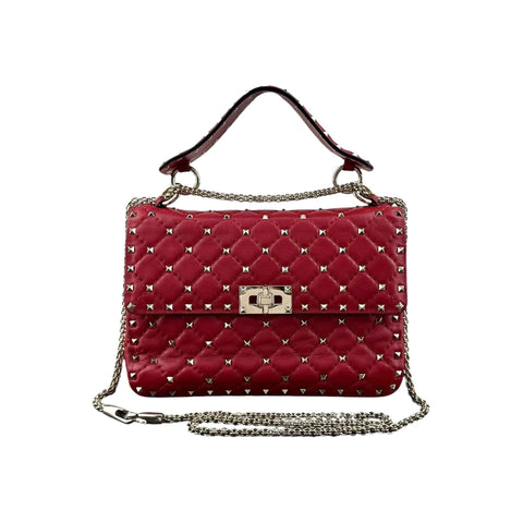 Valentino Red Leather Rockstud Spike Small Crossbody Bag