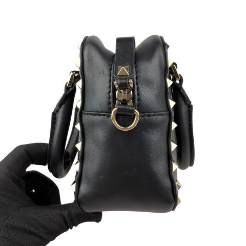 valentino black leather rockstud crossbody bag left
