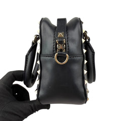 valentino black leather rockstud crossbody bag left